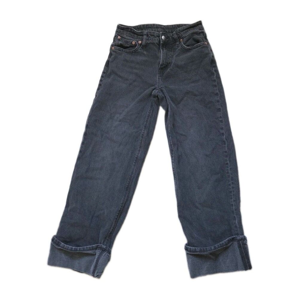 American Eagle Stovepipe Black High Rise Jeans Stretch Cuffed Size 0 Short EUC